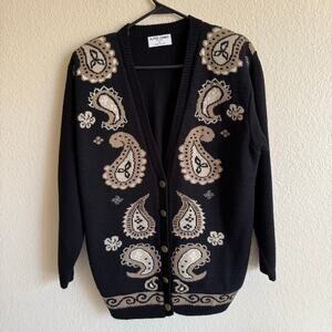 Vintage Alfred Dunner Paisley Black Cardigan Women Cottagecore Grannycore Size L